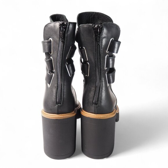 Free People Jesse Cutout Platform Chunky Heel Boots Women's 9/39.5 Black Leather - Picture 5 of 12